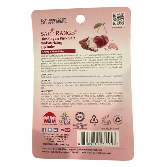 1 x 2pc Salt Range Lip Balms CHERRY & SHEA BUTTER Himalayan Pink Salt Hydrating - Picture 2 of 2